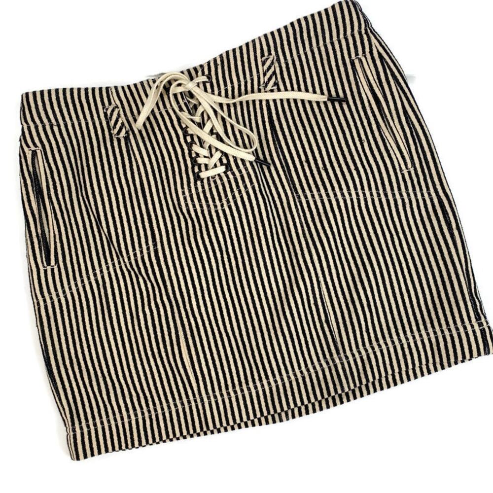 Madewell Ticking Stripe Mini Skirt Lace Up Nautical Pockets Womens Sz 4